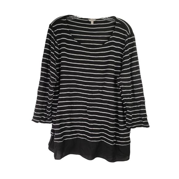 Talbots Shirt Womens Plus Size 2X Striped Black White 3/4 Sleeve Nautical Beach - Picture 2 of 8